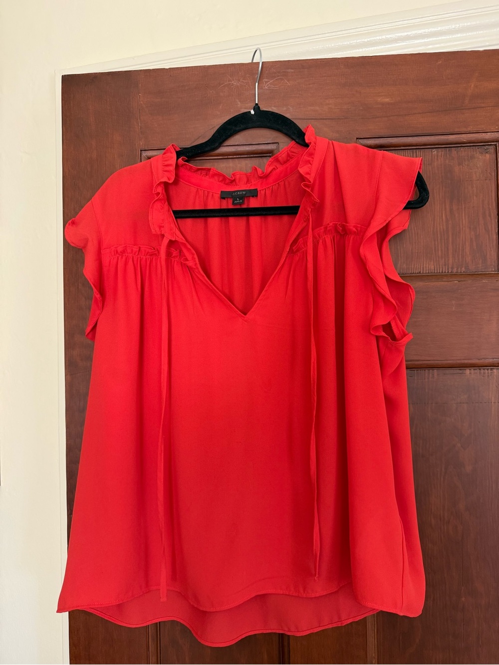 J. Crew Red Ruffle-Sleeve V-Neck Blouse